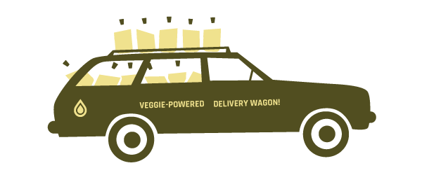 Illustration of Veggie-powered delivery wagon ©2017 Michael Kerwin